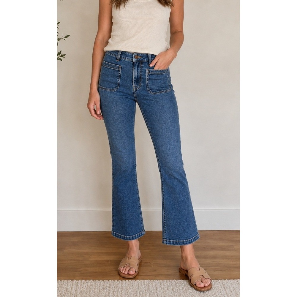 Madewell NEW Kick Out Patch Pocket Crop Jeans Women Size 28 Blue High Rise